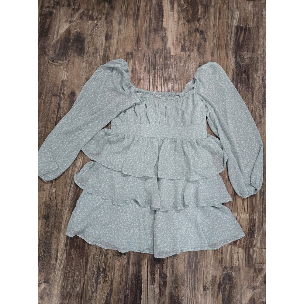 Arula Dress Tiered Babydoll Smocked Milkmaid Sage- 0x